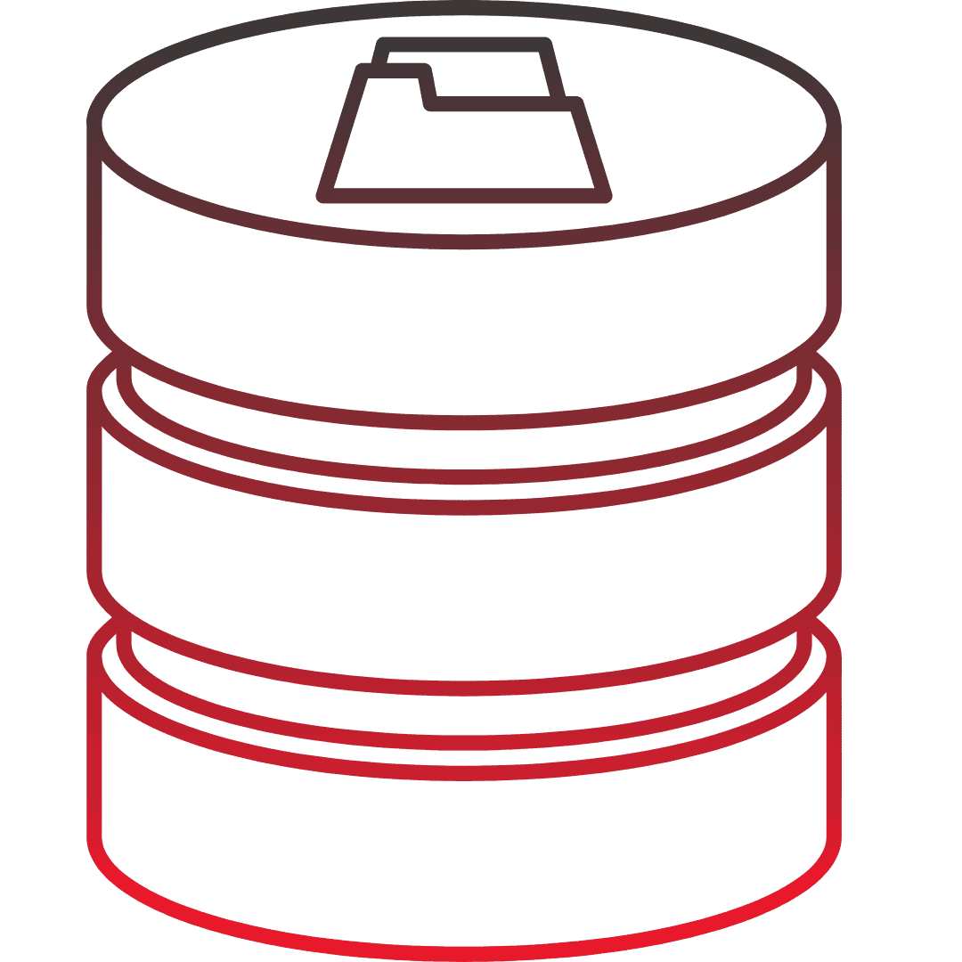 Grafische Darstellung eines Backup-Speichers mit einem oberen Symbol auf einem roten Hintergrund.