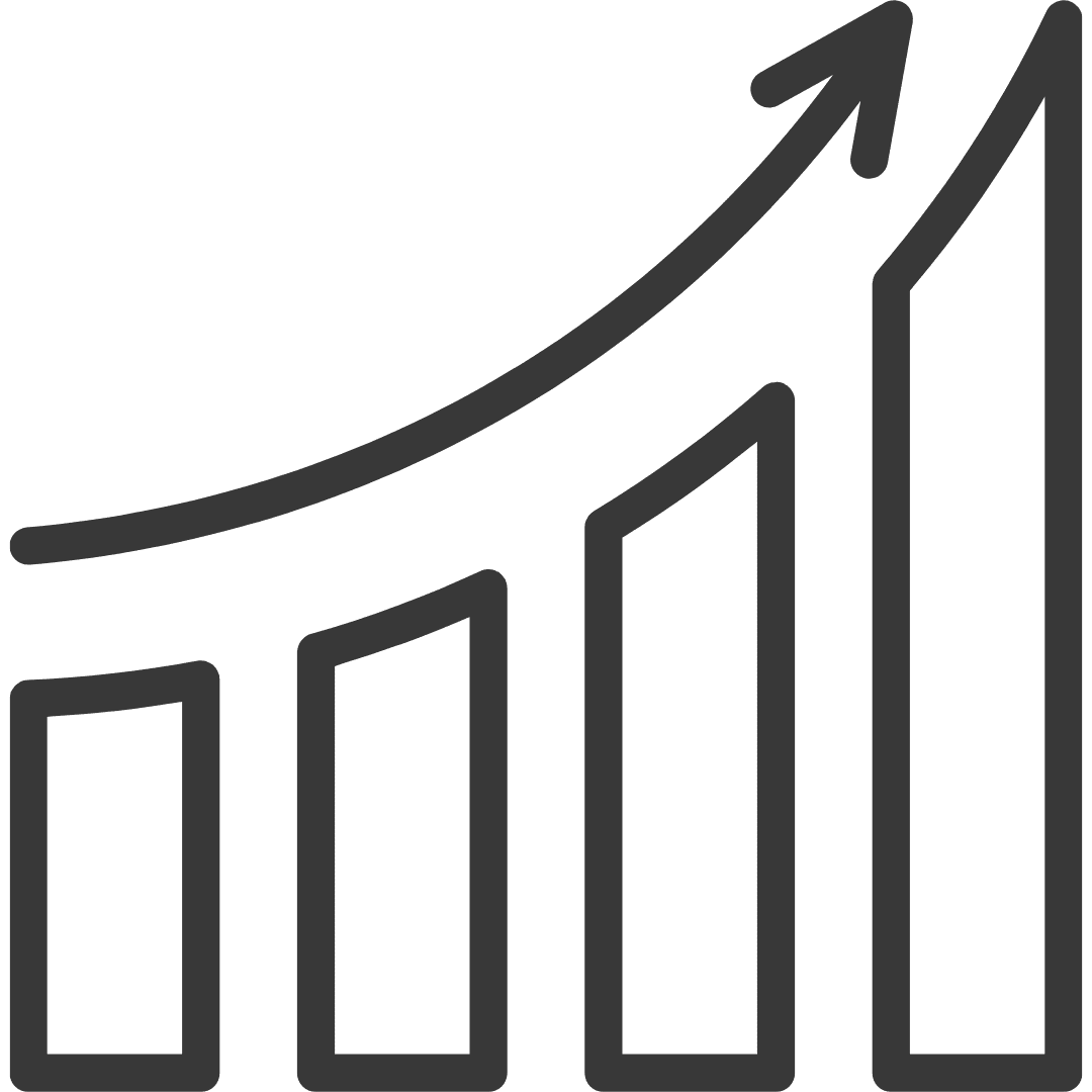 Grafik eines Wachstumsdiagramms mit aufsteigenden Balken und einem Pfeil nach oben.