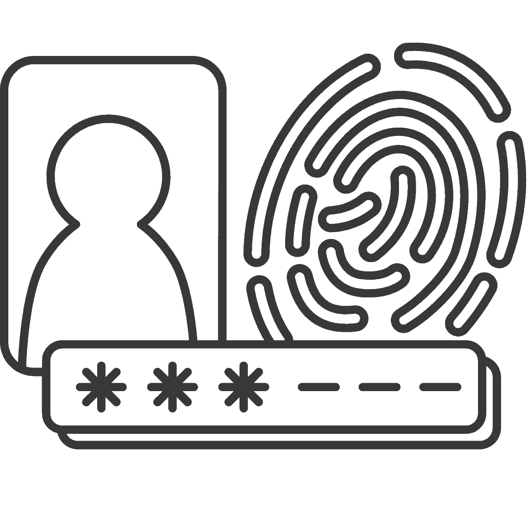Grafik, die biometrische Sicherheitsfaktoren wie Fingerabdruck und Benutzerbild darstellt.