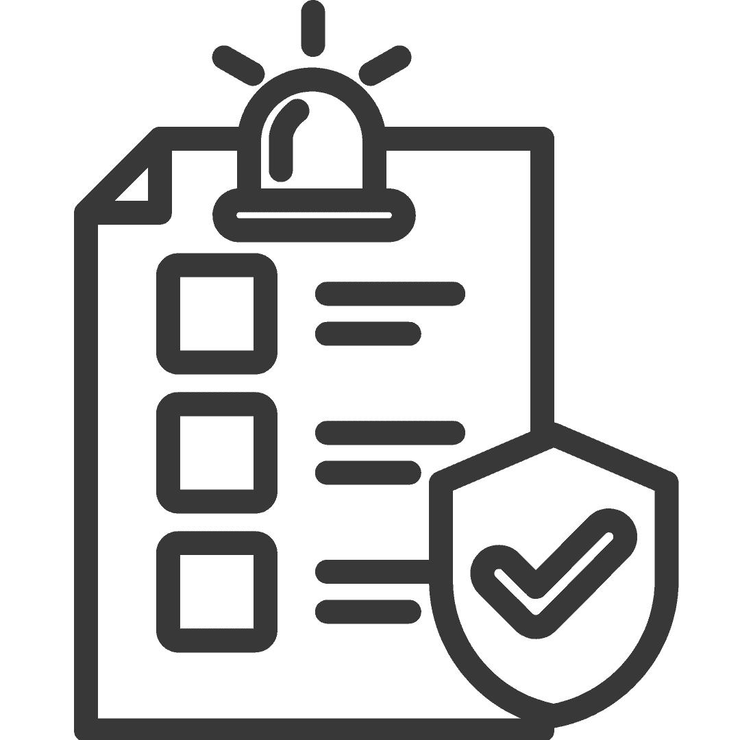 Grafik eines IT-Sicherheitsnotfallplans mit Checkliste und Schutzsymbol.