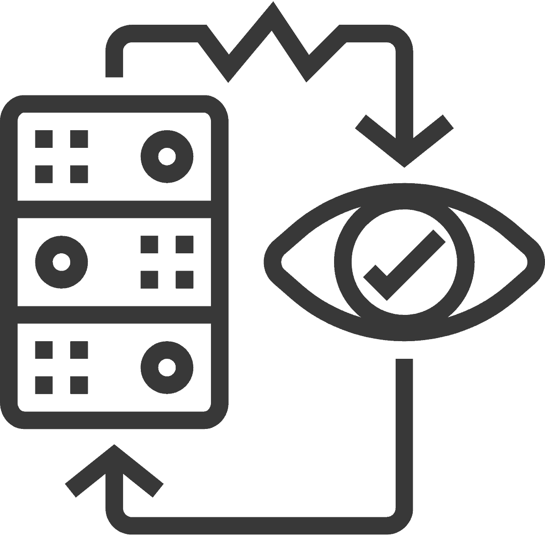 Grafik, die IT-Security Monitoring mit Symbolen für Daten und Überwachung darstellt.