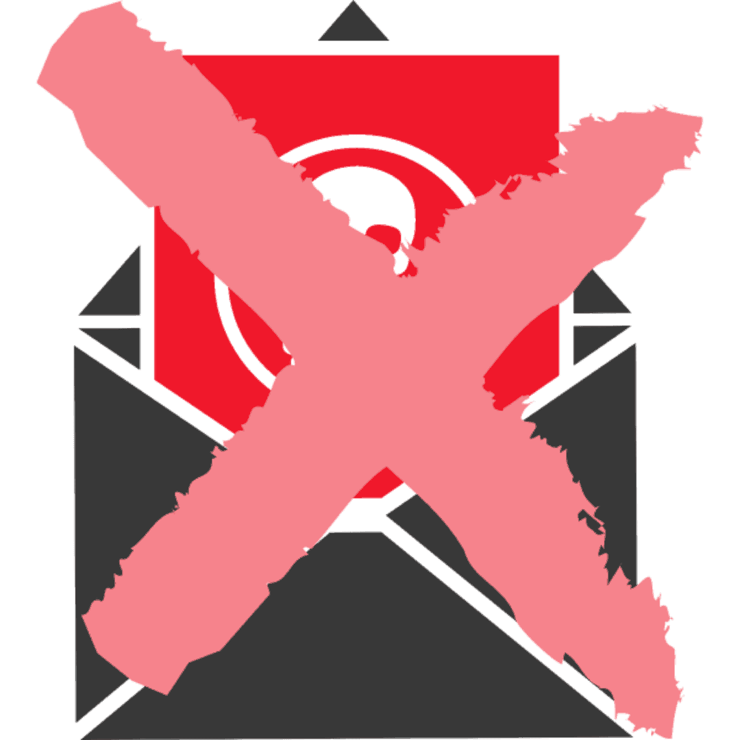 Grafik eines Spam-Filters mit einem roten X über einem Briefsymbol auf rotem Hintergrund.