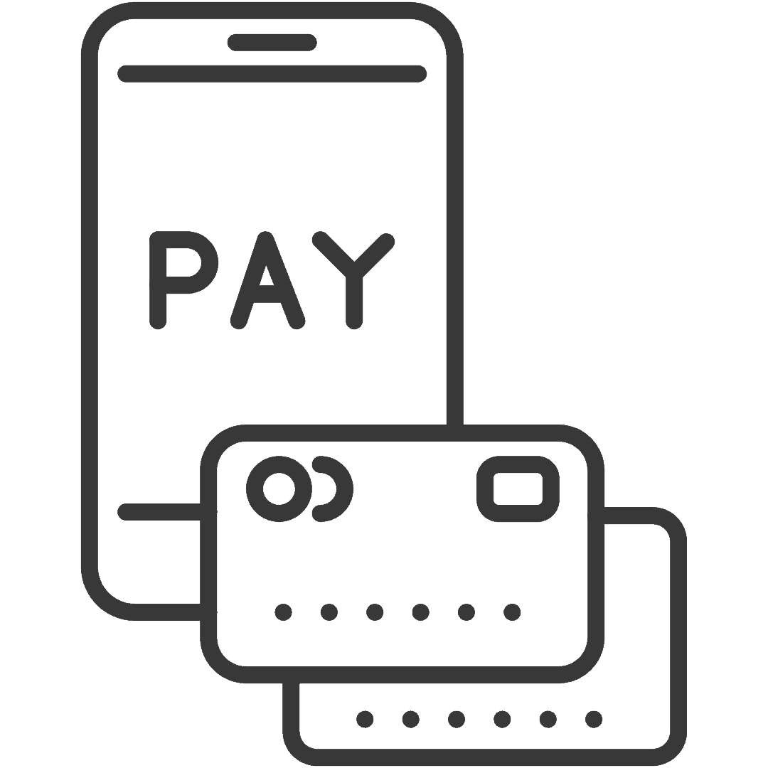 Ein Smartphone zeigt die Zahlungsoption 'PAY' zusammen mit Kreditkarten im Vordergrund.