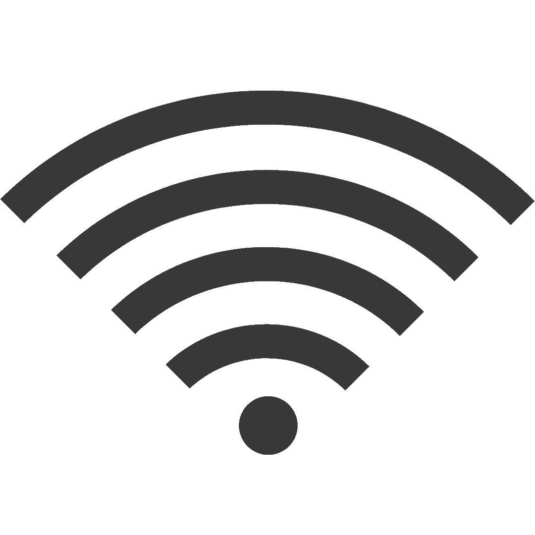 Grafisches Symbol eines WLAN-Signals mit mehreren Wellenlinien und einem Punkt in der Mitte.