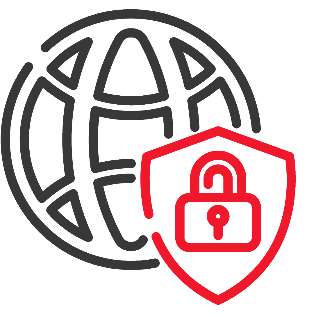 Grafische Darstellung eines Globus mit einem Schloss-Symbol, das IT-Sicherheit darstellt.