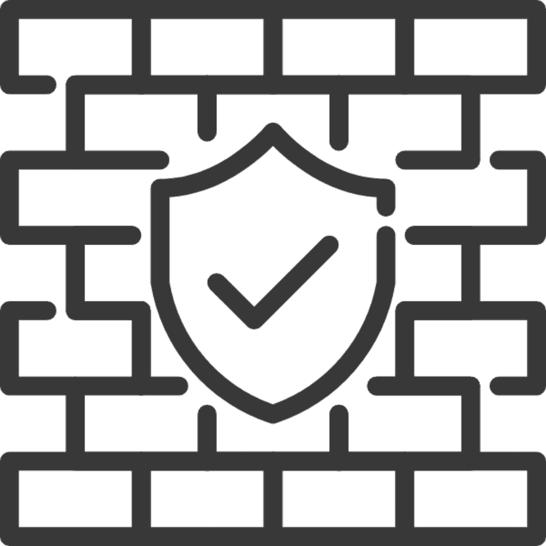 Symbol einer Firewall mit einem Schutzschild und einem Häkchen in der Mitte.