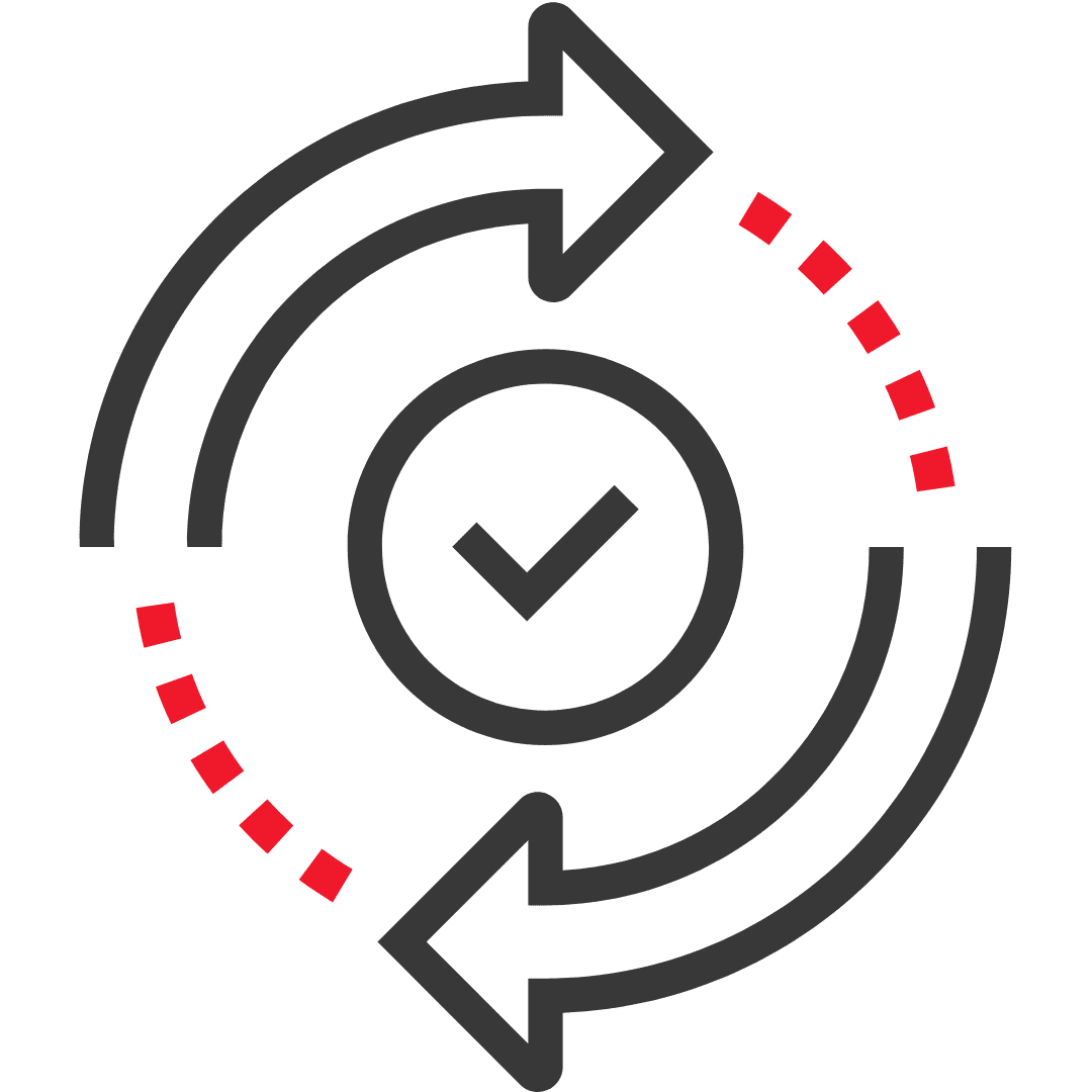 Symbol, das einen Update-Service mit zwei Pfeilen und einem Häkchen darstellt.