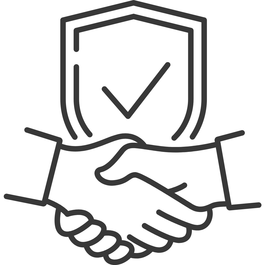 Grafische Darstellung eines Handschlags unter einem Schild mit Häkchen, symbolisiert ein Maklermandat.