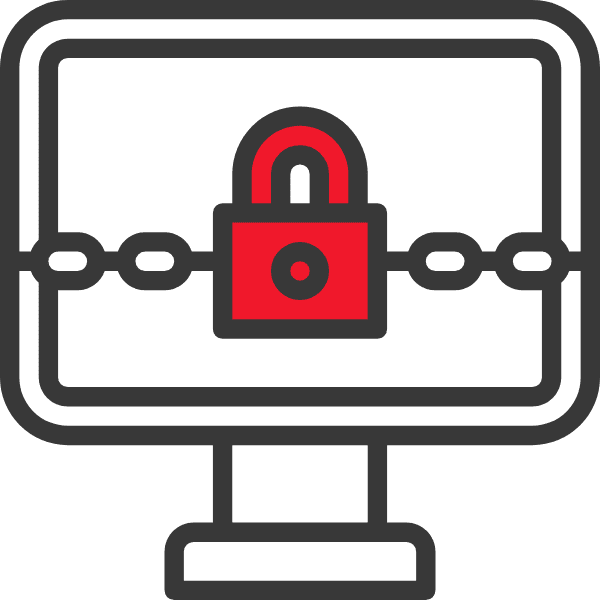 Grafik eines Computerbildschirms mit einem roten Schloss-Symbol in der Mitte.