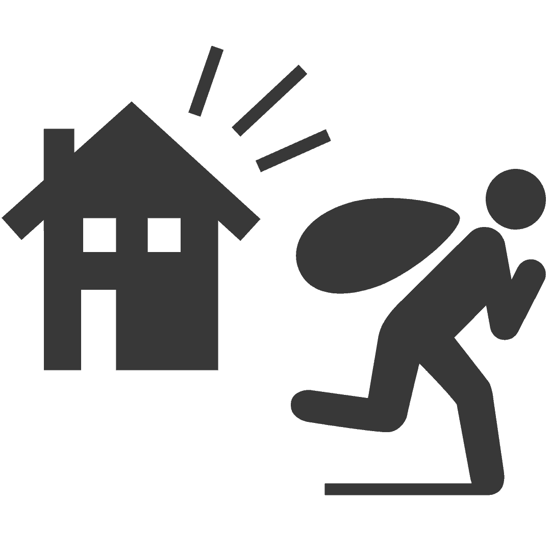 Grafik eines Diebs, der mit einem Sack von einem Haus wegläuft, symbolisiert Einbruch.