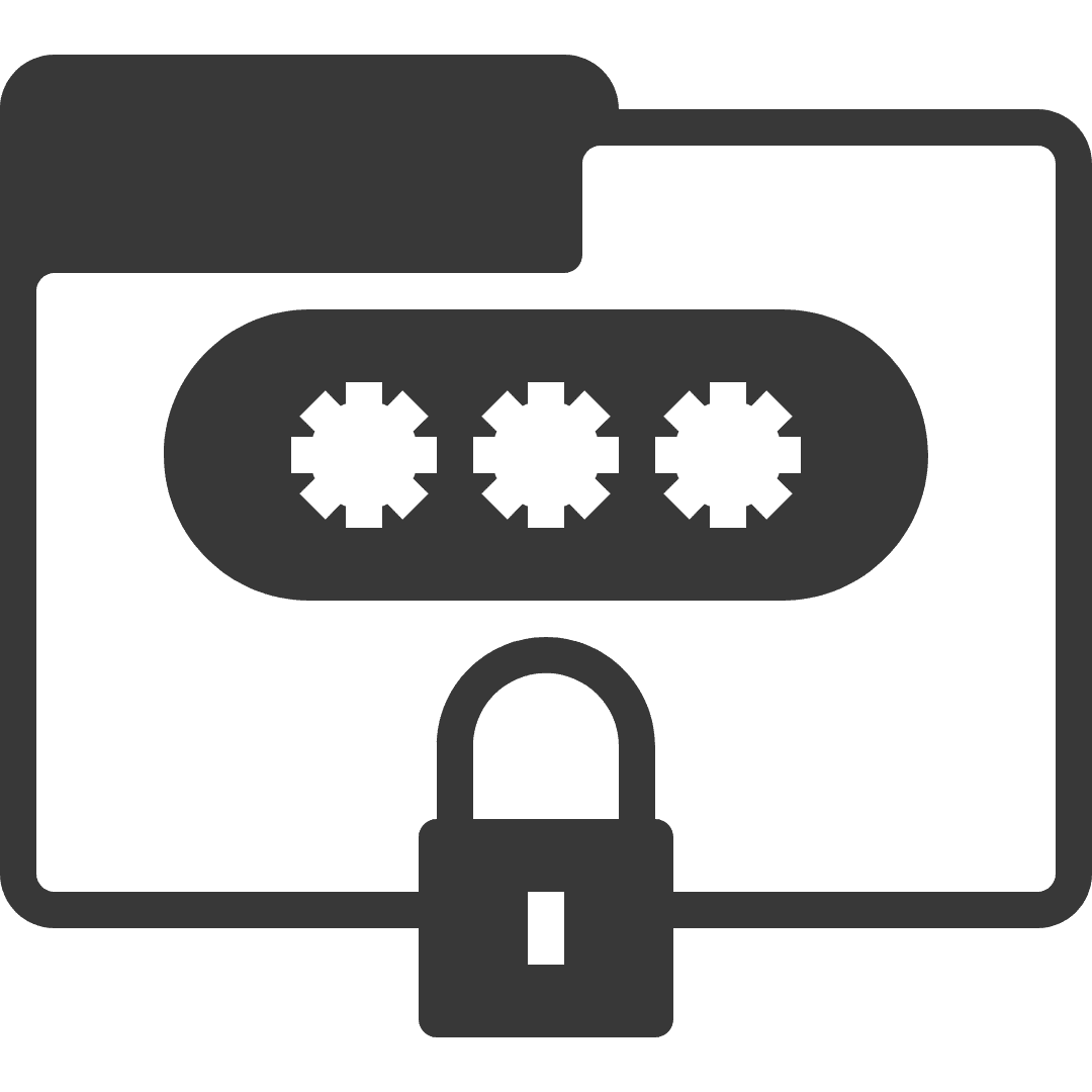 Grafisches Symbol für Transportverschlüsselung mit einem Schloss und einem Ordner mit drei Zahnrädern.