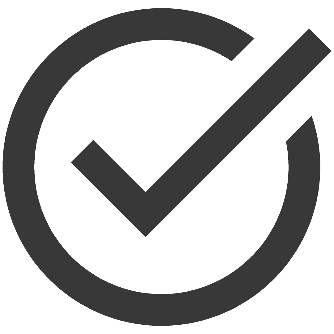 Ein einfaches Häkchen-Symbol in einem Kreis, dargestellt in grauer Farbe.